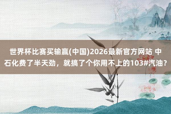 世界杯比赛买输赢(中国)2026最新官方网站 中石化费了半天劲，就搞了个你用不上的103#汽油？
