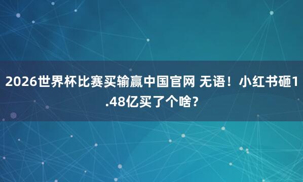 2026世界杯比赛买输赢中国官网 无语！小红书砸1.48亿买了个啥？