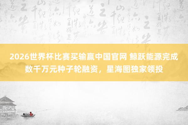 2026世界杯比赛买输赢中国官网 鲸跃能源完成数千万元种子轮融资，星海图独家领投