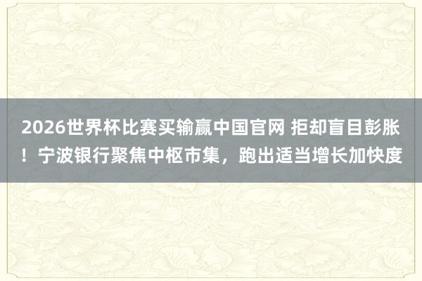 2026世界杯比赛买输赢中国官网 拒却盲目彭胀！宁波银行聚焦中枢市集，跑出适当增长加快度