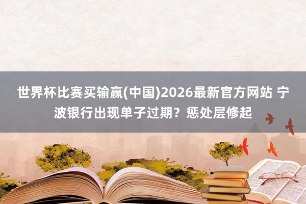世界杯比赛买输赢(中国)2026最新官方网站 宁波银行出现单子过期？惩处层修起