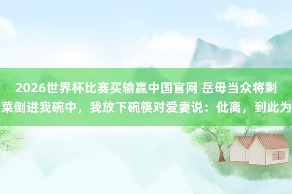 2026世界杯比赛买输赢中国官网 岳母当众将剩菜倒进我碗中，我放下碗筷对爱妻说：仳离，到此为