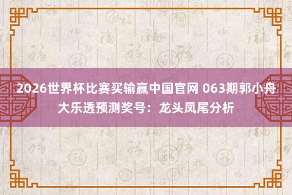 2026世界杯比赛买输赢中国官网 063期郭小舟大乐透预测奖号：龙头凤尾分析