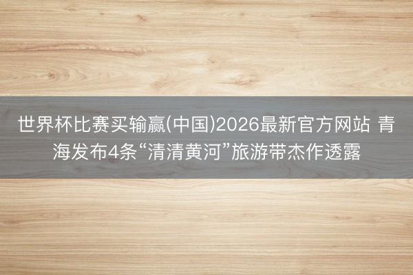 世界杯比赛买输赢(中国)2026最新官方网站 青海发布4条“清清黄河”旅游带杰作透露